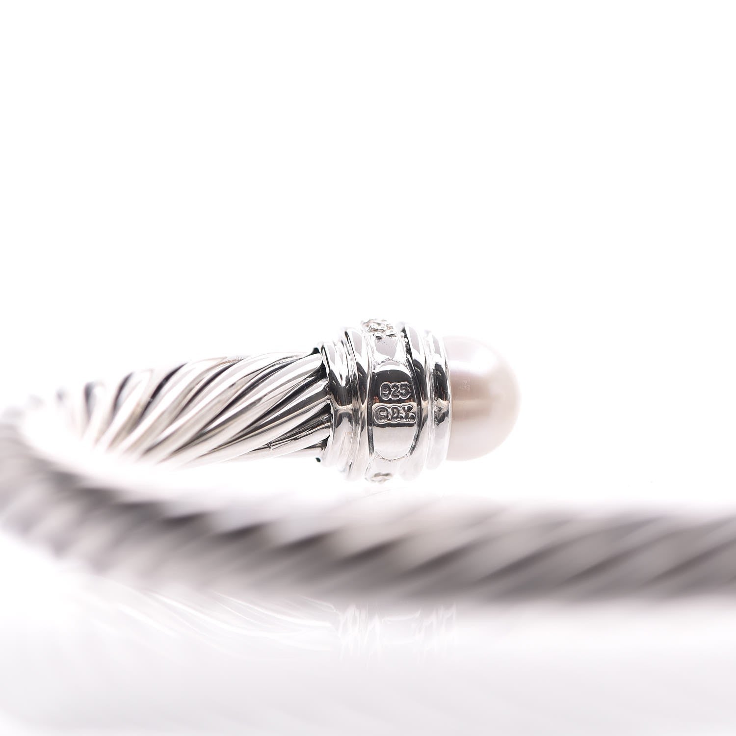 David Yurman Sterling Silver Diamond Pearl 7mm Cable Classics Bracelet 4 of 5