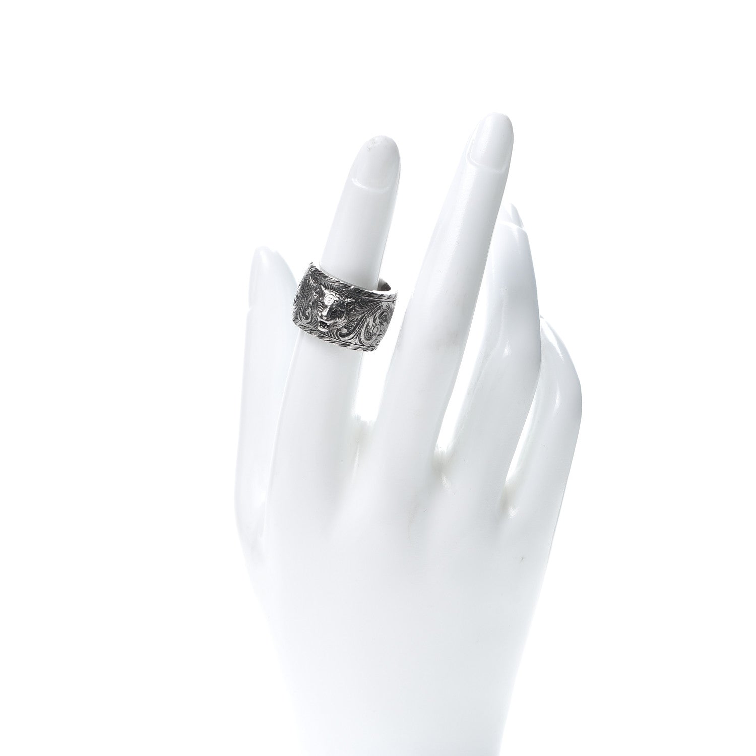Gucci Sterling Silver Wide Feline Band Ring 54 6.75 2 of 5
