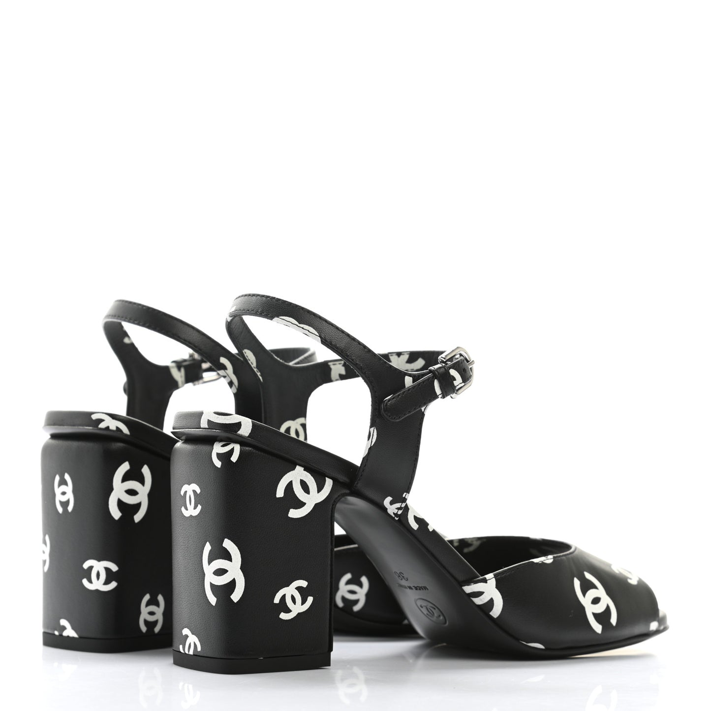 Lambskin Printed CC Sandals 38 Black White