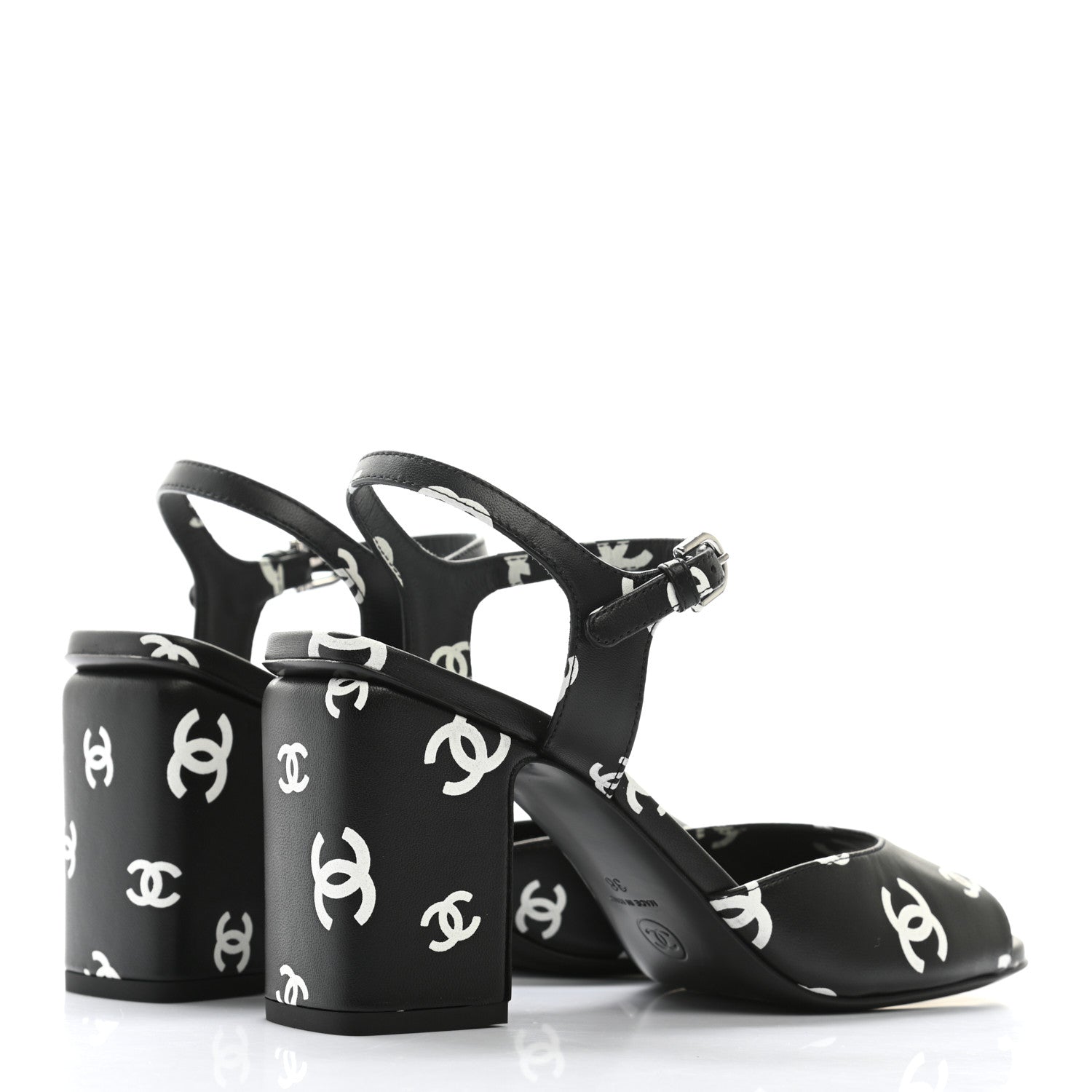 Chanel Lambskin Printed CC Sandals 38 Black White 4 of 9