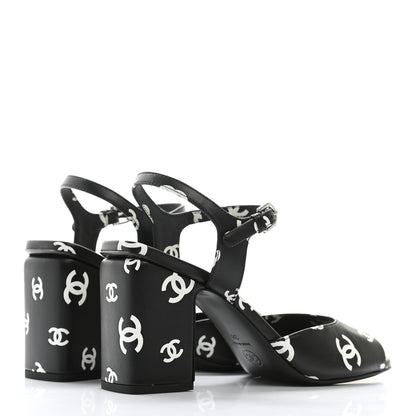 Chanel Lambskin Printed CC Sandals 38 Black White 4 of 9