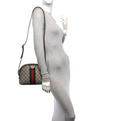 Gucci GG Supreme Monogram Textured Dollar Calfskin Web Small Ophidia Dome Shoulder Bag Beige Ebony New Acero 2 of 14