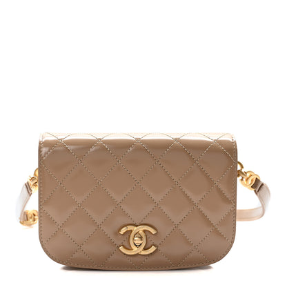Chanel Shiny Calfskin Quilted Suede Goatskin Belt Bag Beige 1 of 8