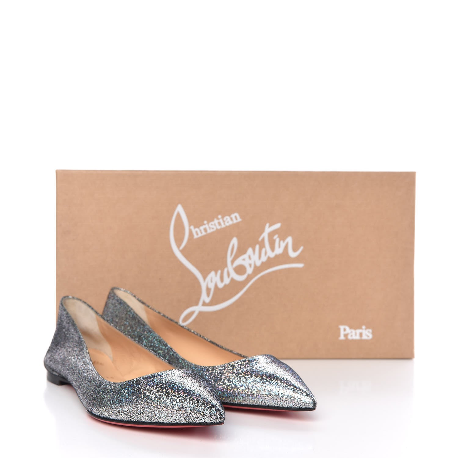 Christian Louboutin Nappa Mica Ballalla Flats 37.5 Silver 9 of 9