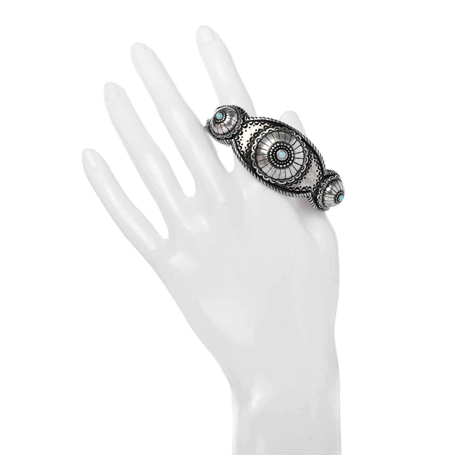 Saint Laurent Metallic Turquoise Navajo Cuff Bracelet Silver 2 of 4