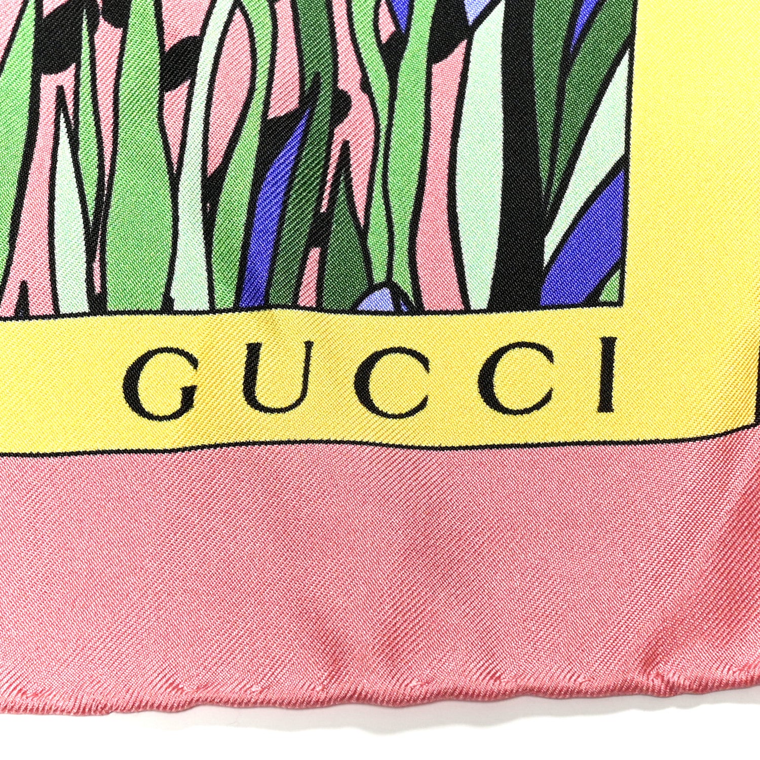 Gucci Silk Feline Garden Print Square Scarf Pink Multicolor 2 of 4