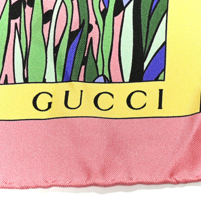 Gucci Silk Feline Garden Print Square Scarf Pink Multicolor 2 of 4