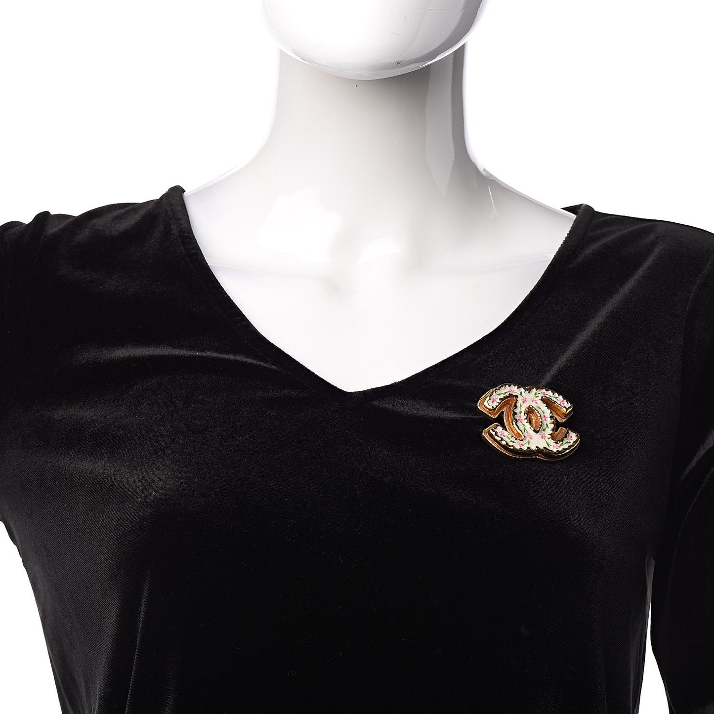 Enamel CC Floral Brooch Gold White