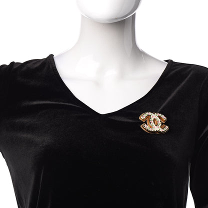 Chanel Enamel CC Floral Brooch Gold White 2 of 5
