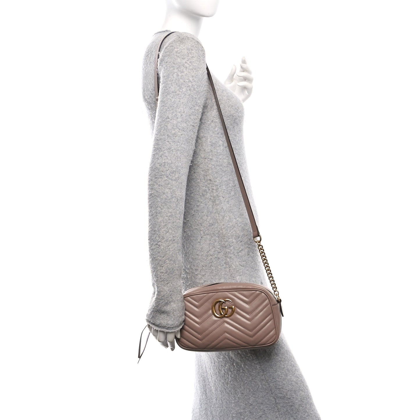 Calfskin Matelasse Small GG Marmont Chain Shoulder Bag Porcelain Rose