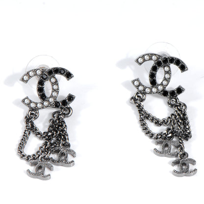 Chanel Pearl Beaded CC Chain Earrings Silver 1 of 4