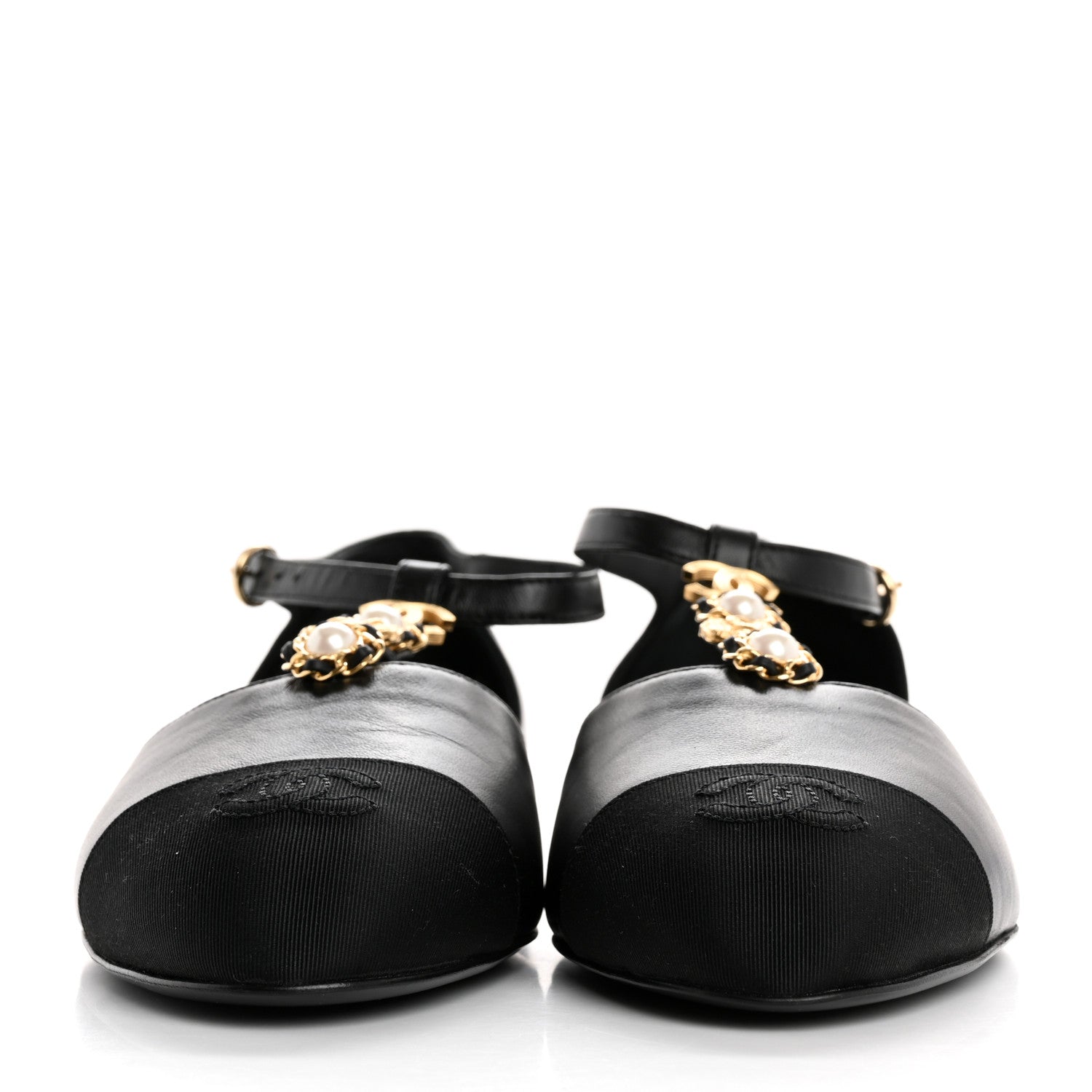 Chanel Lambskin Grosgrain Cap Toe Pearl CC Mary Jane Flats 40 Black 3 of 10