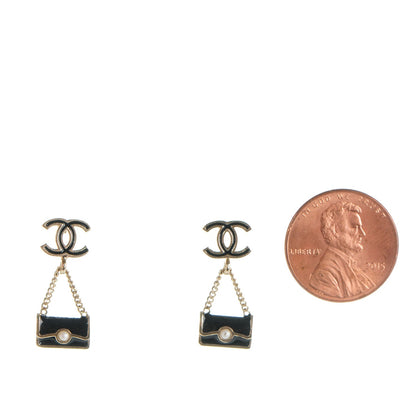 Chanel Enamel Pearl CC Flap Bag Drop Earrings Black Gold 2 of 6