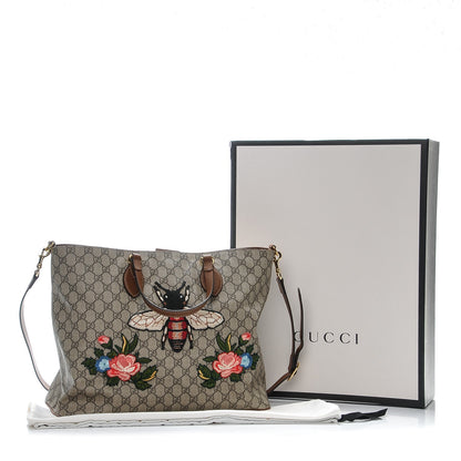 Gucci Soft GG Supreme Monogram Bee Embroidered Medium Crossbody Tote Beige Tuscany 8 of 8