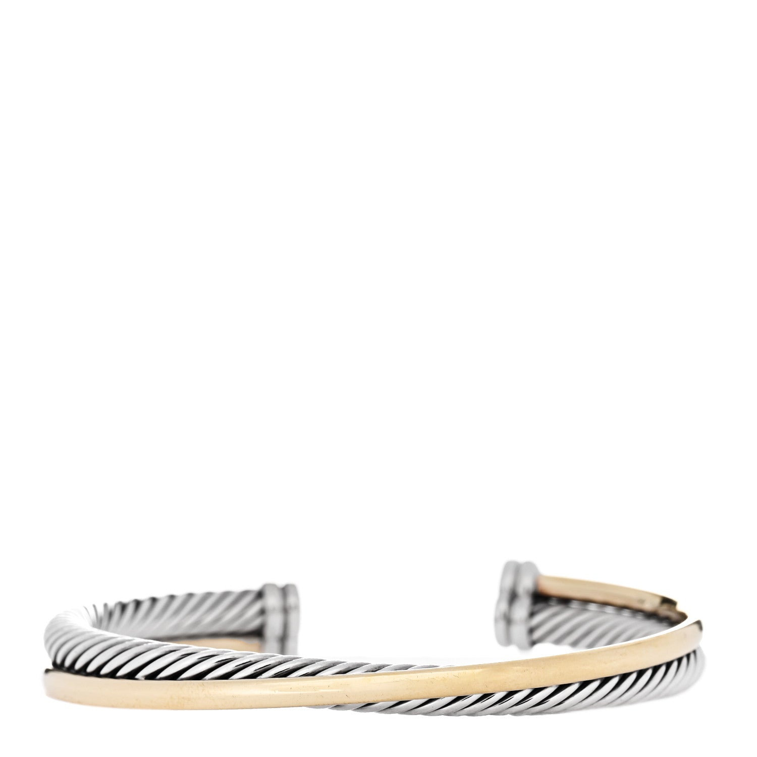 David Yurman Sterling Silver 18K Yellow Gold 5mm Crossover Cuff Bracelet 1 of 3