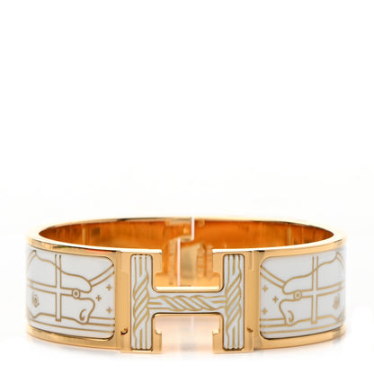 Hermes Enamel Printed Quadrige Au Fil Wide Clic Clac H Bracelet PM Or White 1 of 7