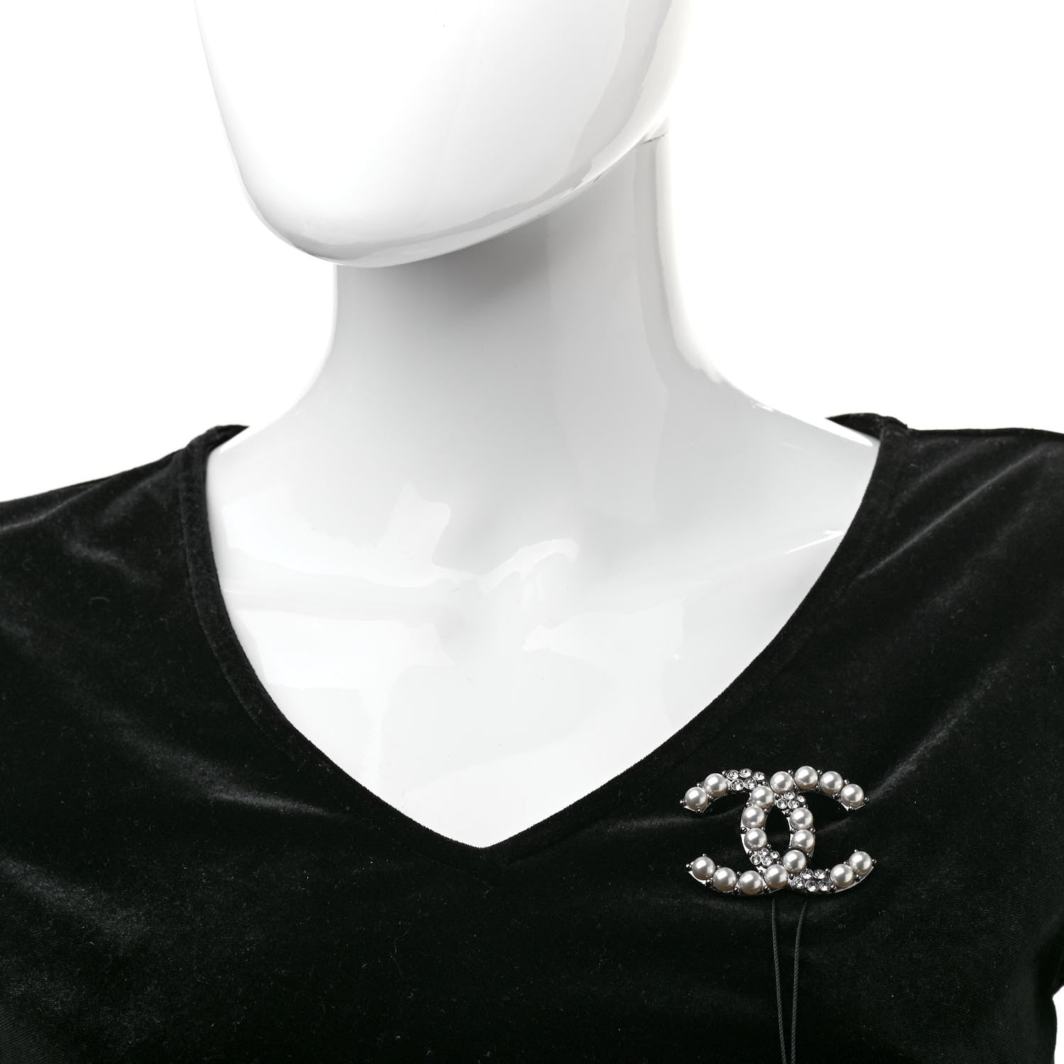 Chanel Pearl Crystal CC Brooch Silver 2 of 4