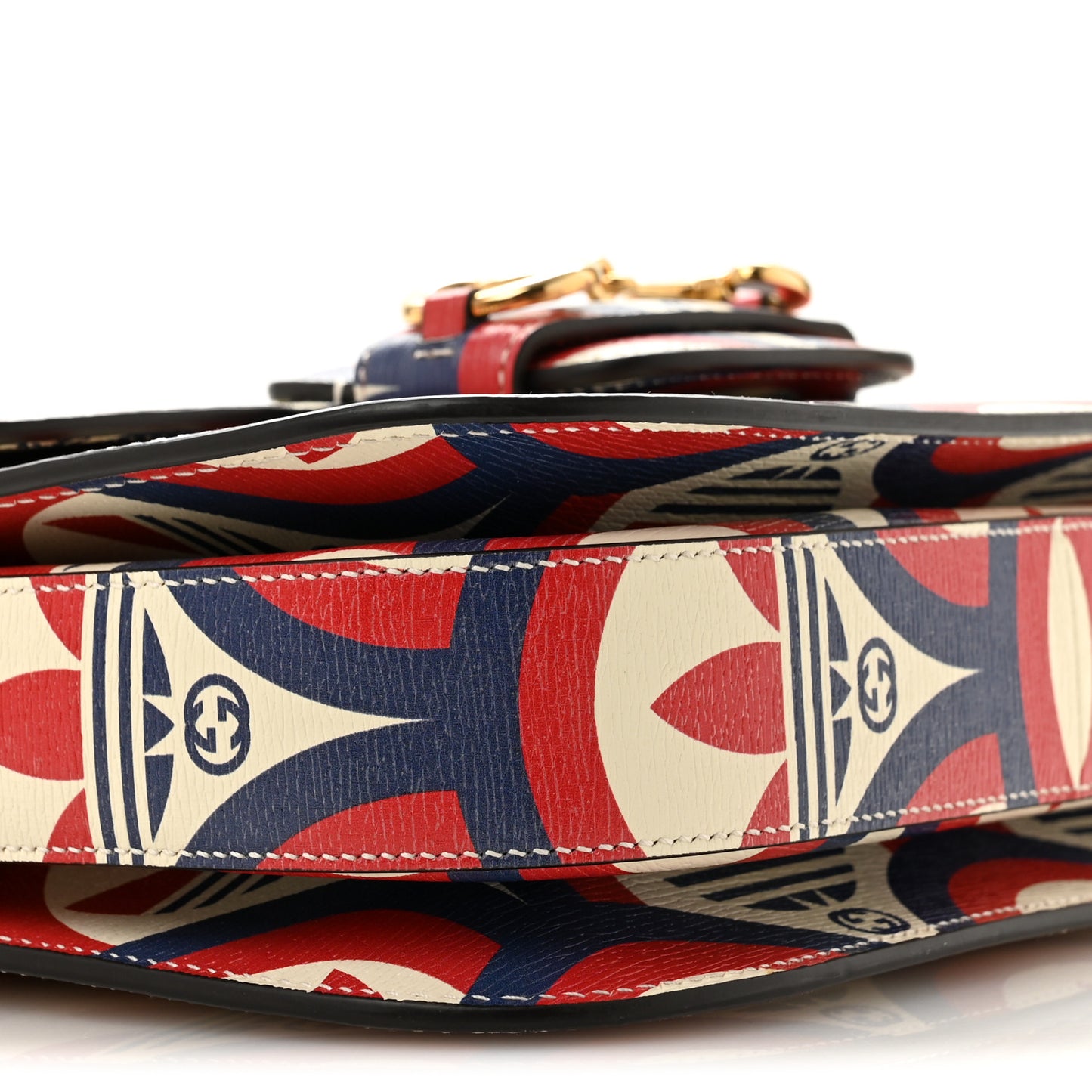 X ADIDAS Shangai Calfskin Web Trefoil Interlocking G Small Horsebit 1955 Shoulder Bag Red White Blue
