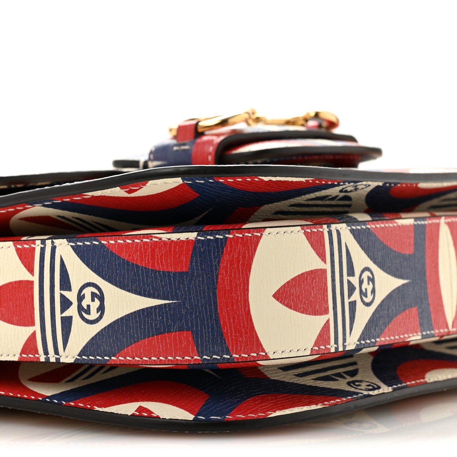 Gucci X ADIDAS Shangai Calfskin Web Trefoil Interlocking G Small Horsebit 1955 Shoulder Bag Red White Blue 8 of 11