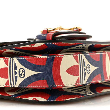 Gucci X ADIDAS Shangai Calfskin Web Trefoil Interlocking G Small Horsebit 1955 Shoulder Bag Red White Blue 8 of 11