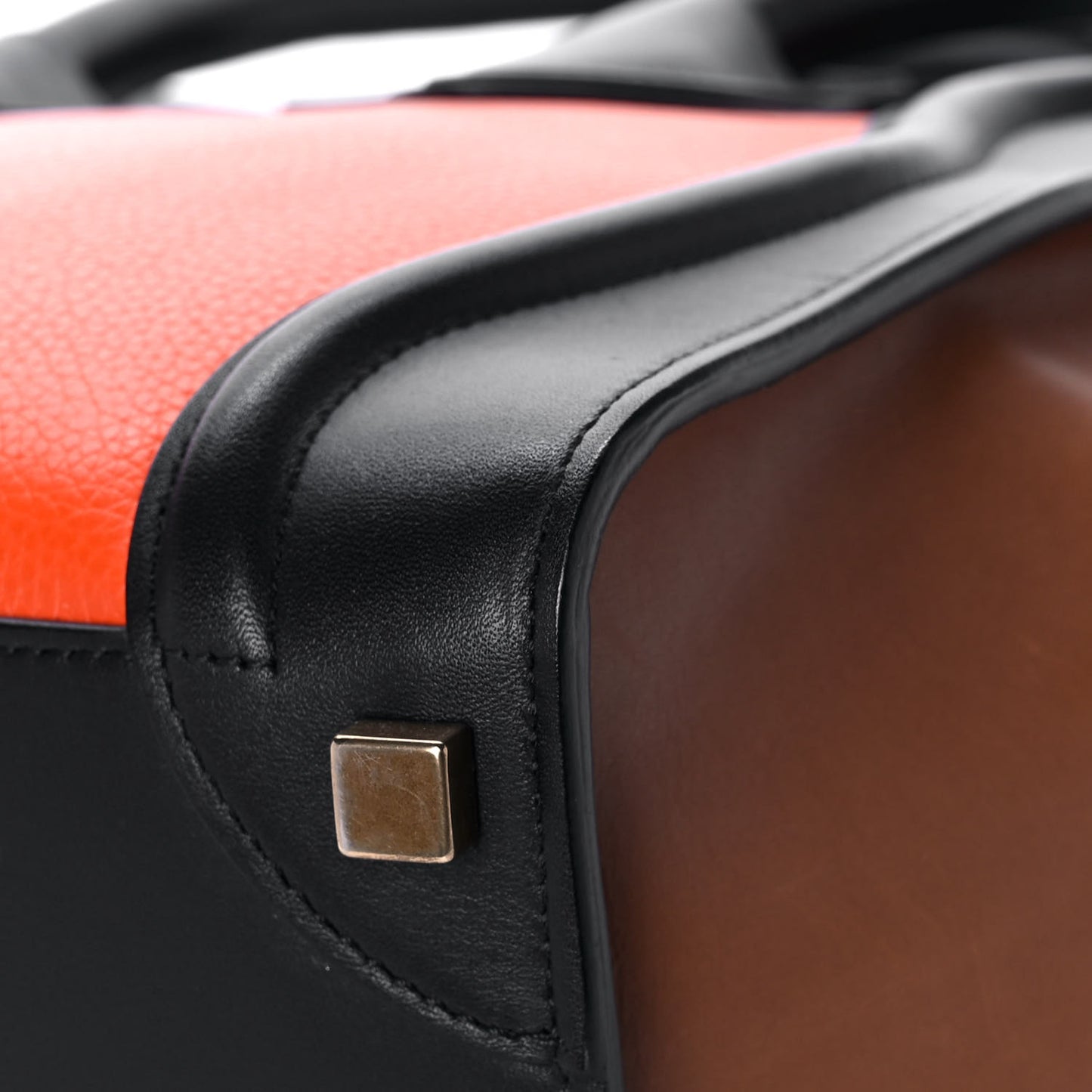 Drummed Calfskin Micro Tri-Color Luggage Bright Orange