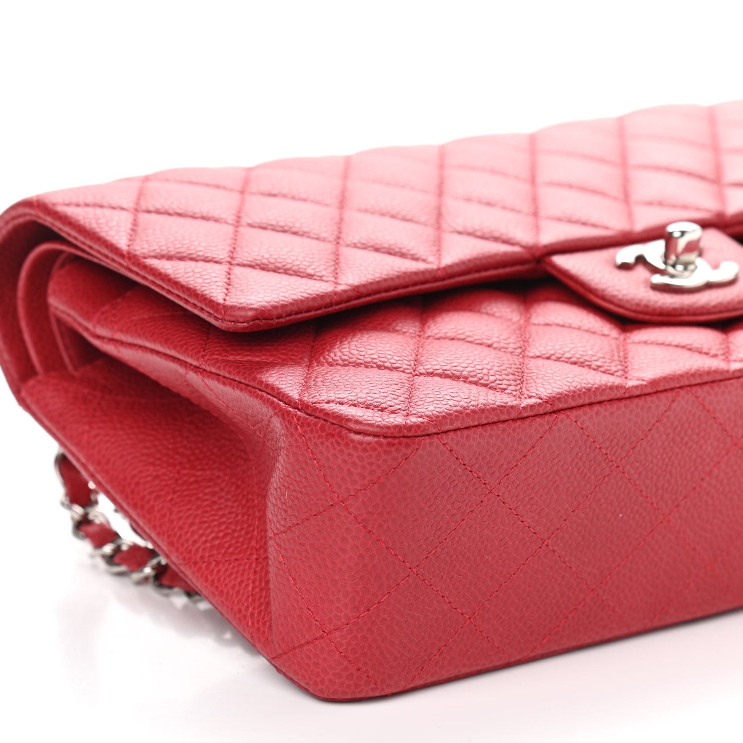 Caviar Quilted Medium Double Flap Red