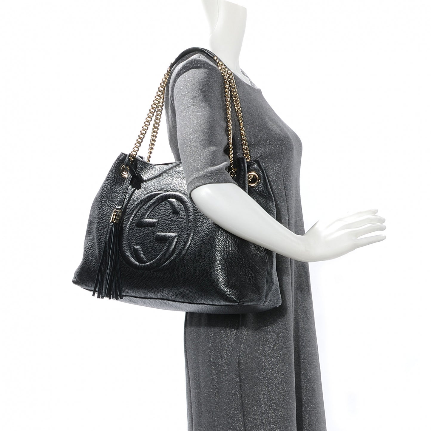 Pebbled Calfskin Medium Soho Chain Shoulder Bag Black