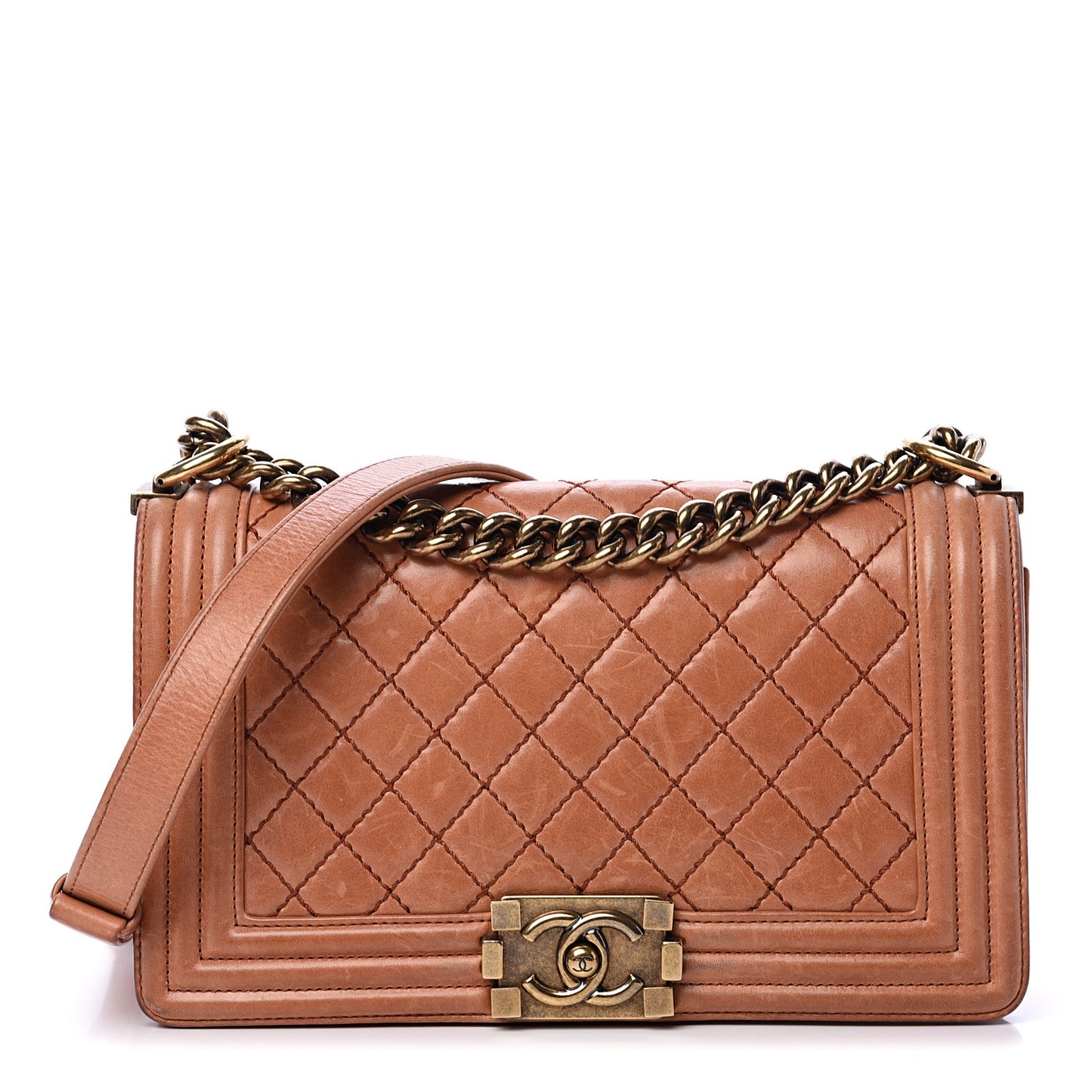 Calfskin Quilted Medium Boy Flap Light Brown