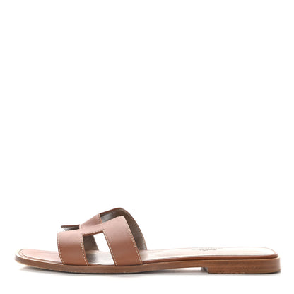 Hermes Box Calfskin Oran Sandals 38.5 Gold 1 of 14