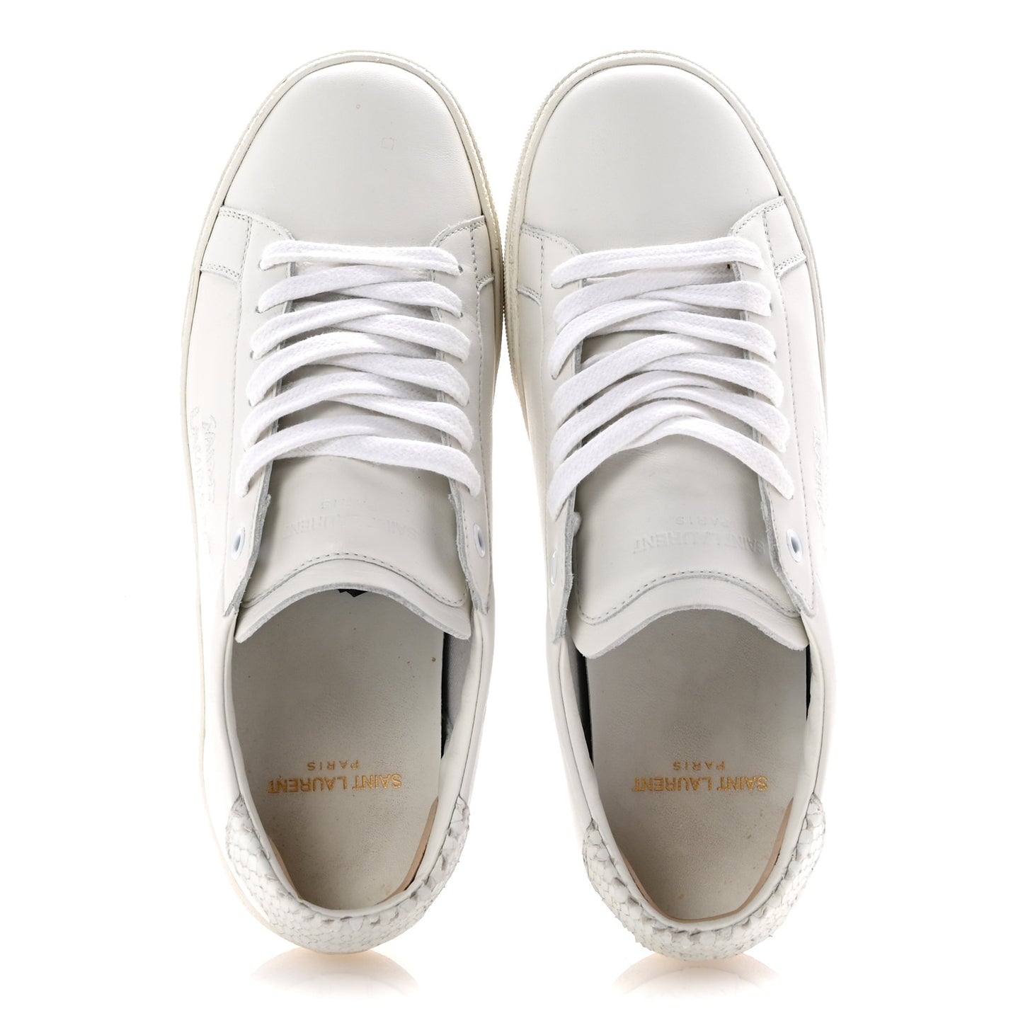 Calfskin Snakeskin Embroidered Court Classic Sneakers 38.5 Panna