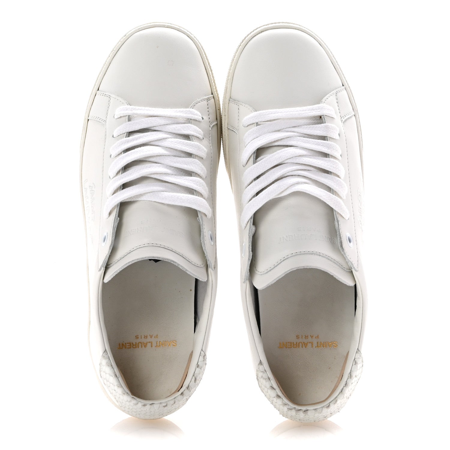 Saint Laurent Calfskin Snakeskin Embroidered Court Classic Sneakers 38.5 Panna 2 of 10