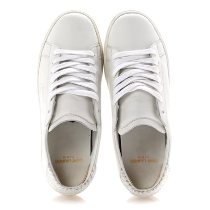 Saint Laurent Calfskin Snakeskin Embroidered Court Classic Sneakers 38.5 Panna 2 of 10