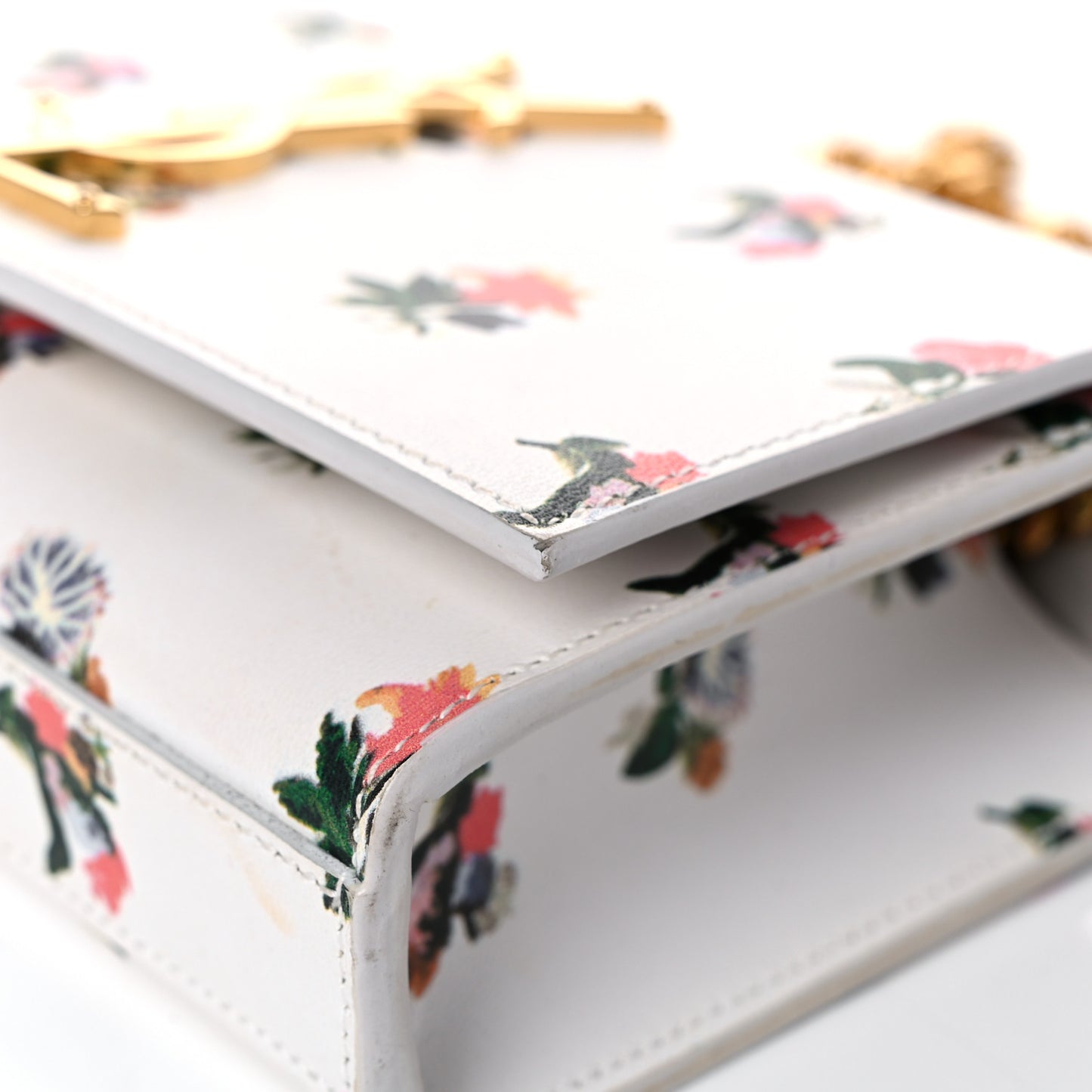 Calfskin Prairie Flower Printed Small Classic Monogram Kate Satchel White