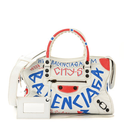 Balenciaga Agneau Graffiti All Over Classic Hardware S City White Bleu Rouge 1 of 13