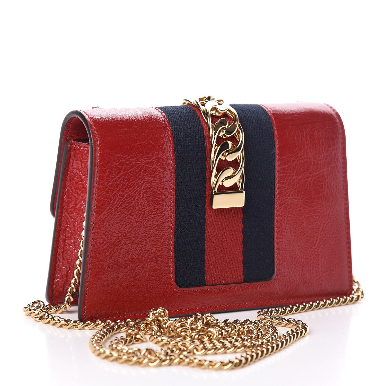 Gucci Patent Embroidered Super Mini Sylvie Chain Shoulder Bag Red 3 of 11