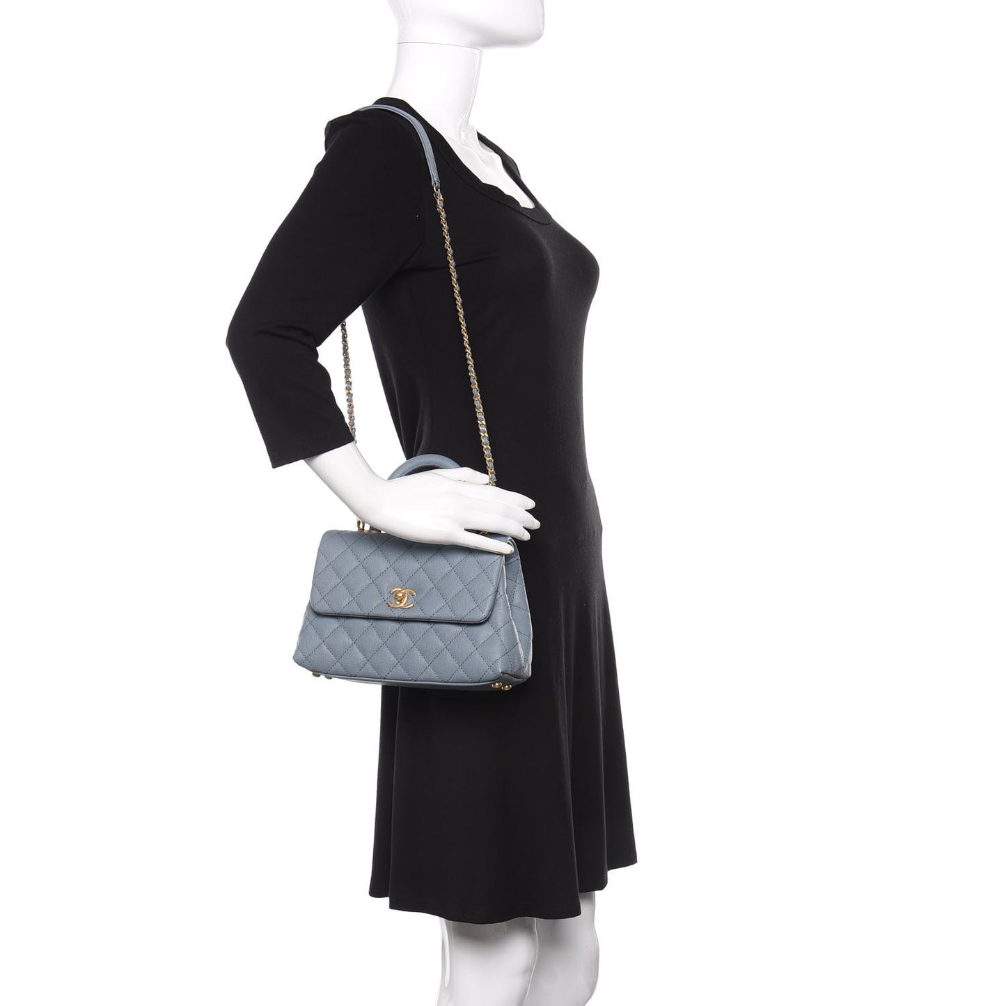 Caviar Quilted Mini Coco Handle Flap Light Blue