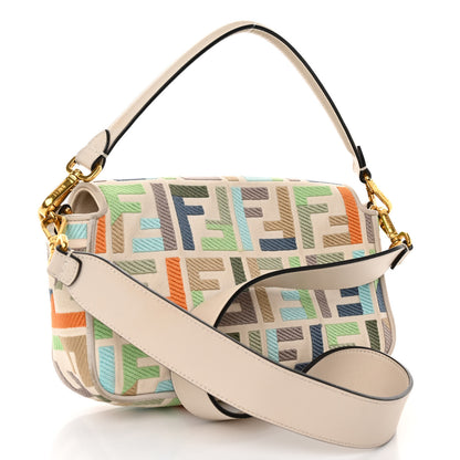 Fendi Canvas Vitello Seta FF Multicolor Embroidered Baguette Grezzo Multicolor Latte 3 of 11
