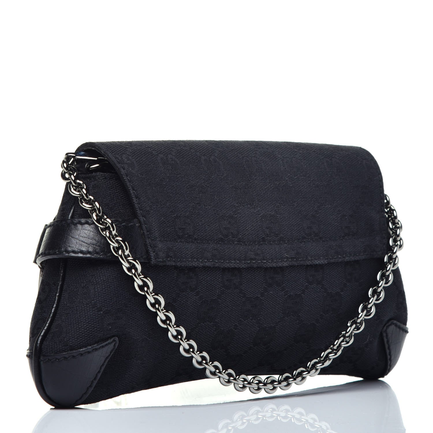 Gucci Monogram Horsebit Chain Clutch Black 3 of 9