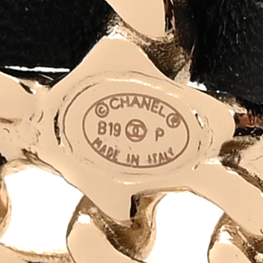 Chanel Metal Lambskin Chain Logo Hair Clip Gold Black 3 of 4