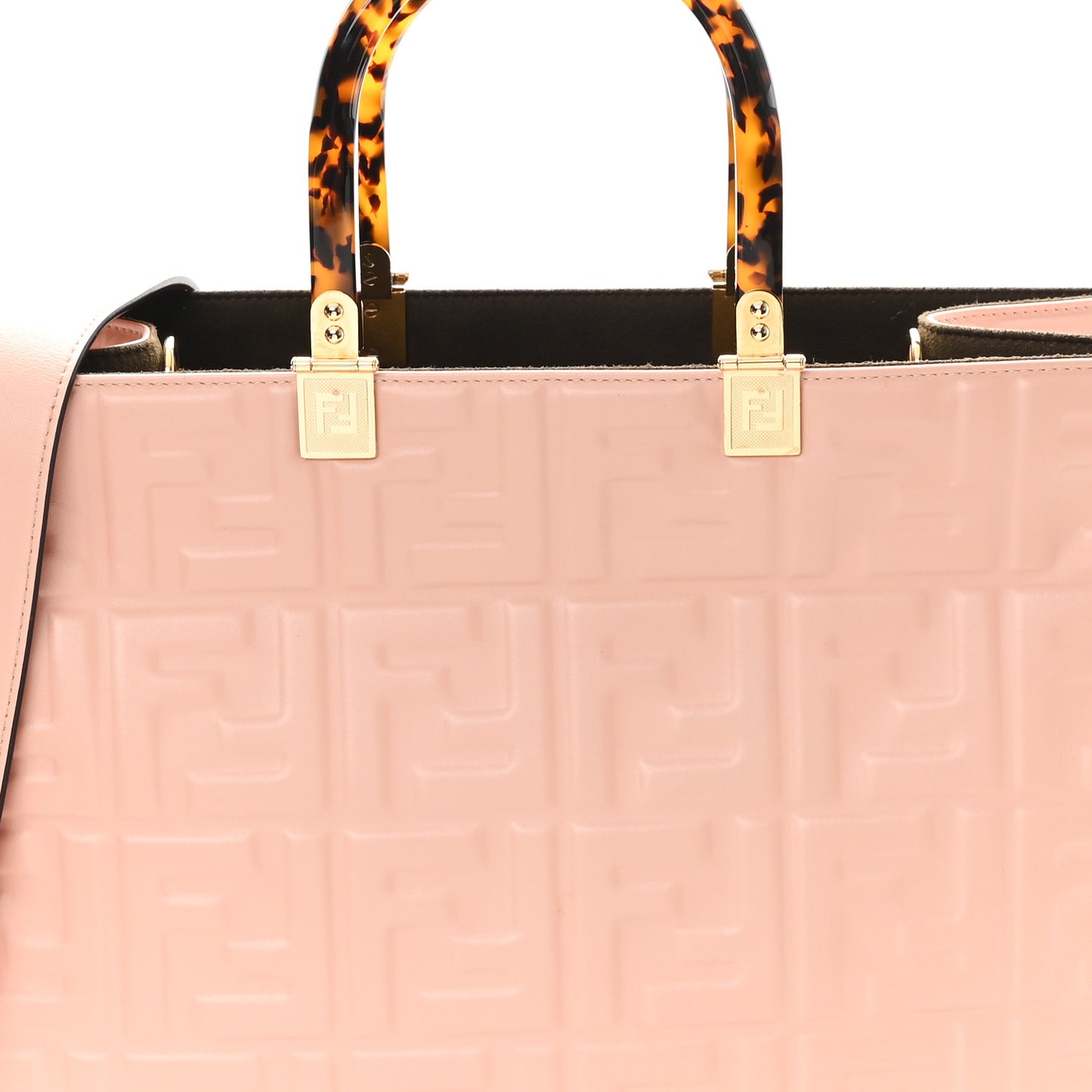 Vitello Plexiglass FF Embossed Medium Fendi Sunshine Shopper Tote Baby Pink