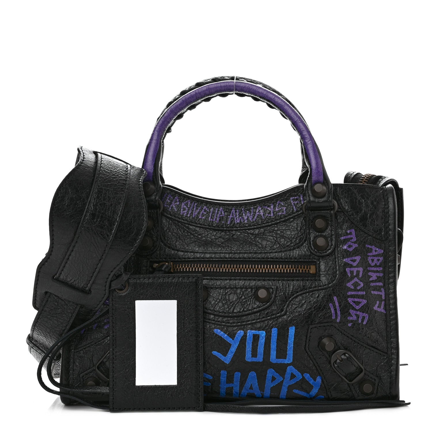 Balenciaga Agneau Arena Graffiti All Over Classic Hardware Mini City Black Bleu Violet 1 of 9