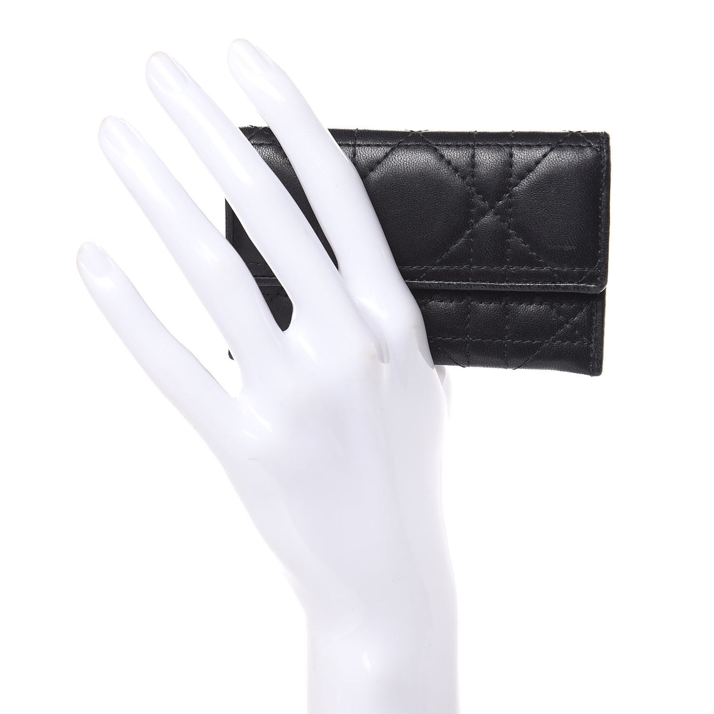 Lambskin Cannage Lady Dior Flap Card Holder Black