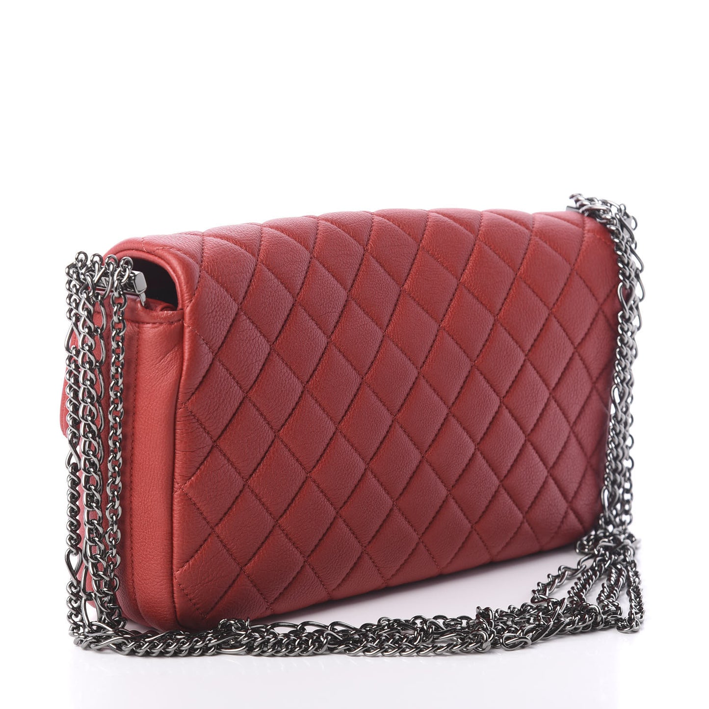 Calfskin Quilted Multi Chain Flap Red