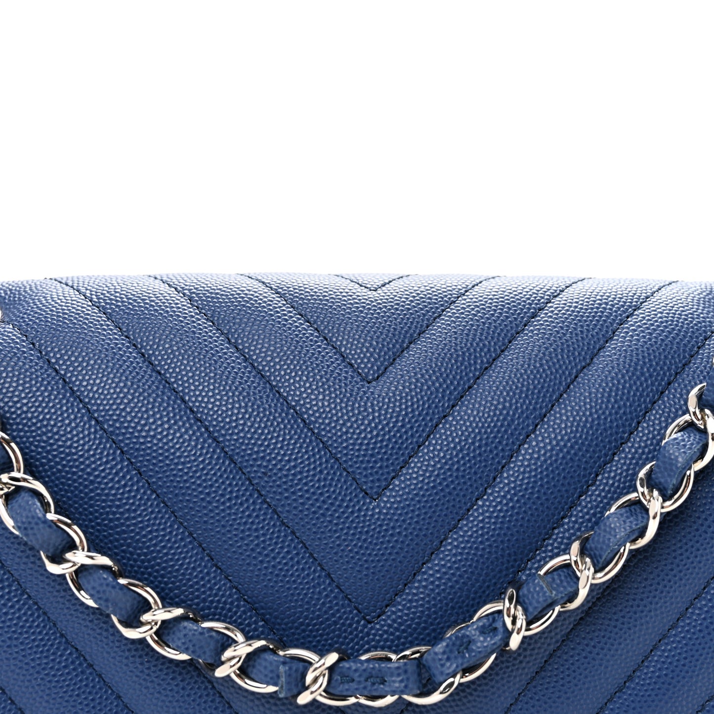 Caviar Chevron Quilted Medium Double Flap Blue