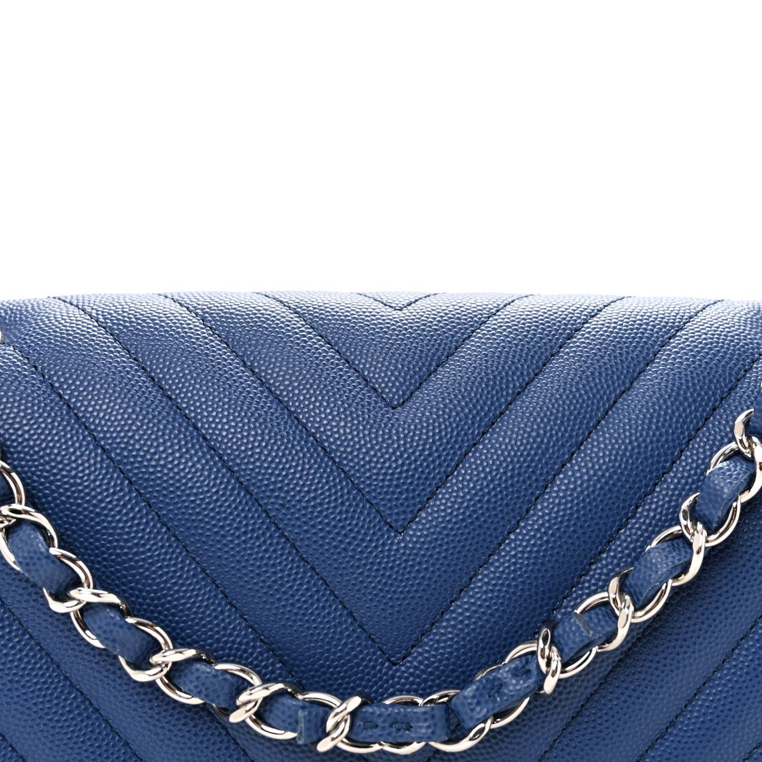 Chanel Caviar Chevron Quilted Medium Double Flap Blue 8 of 10