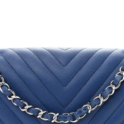 Chanel Caviar Chevron Quilted Medium Double Flap Blue 8 of 10