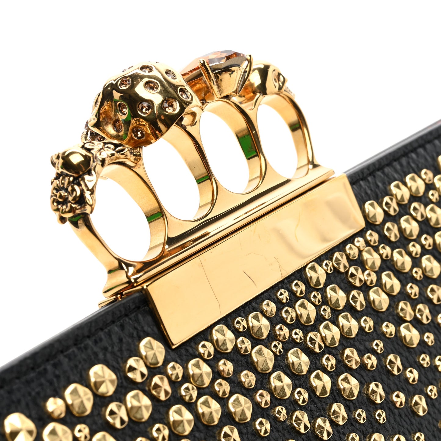 Calfskin Studded Knuckle Flat Clutch Black Gold