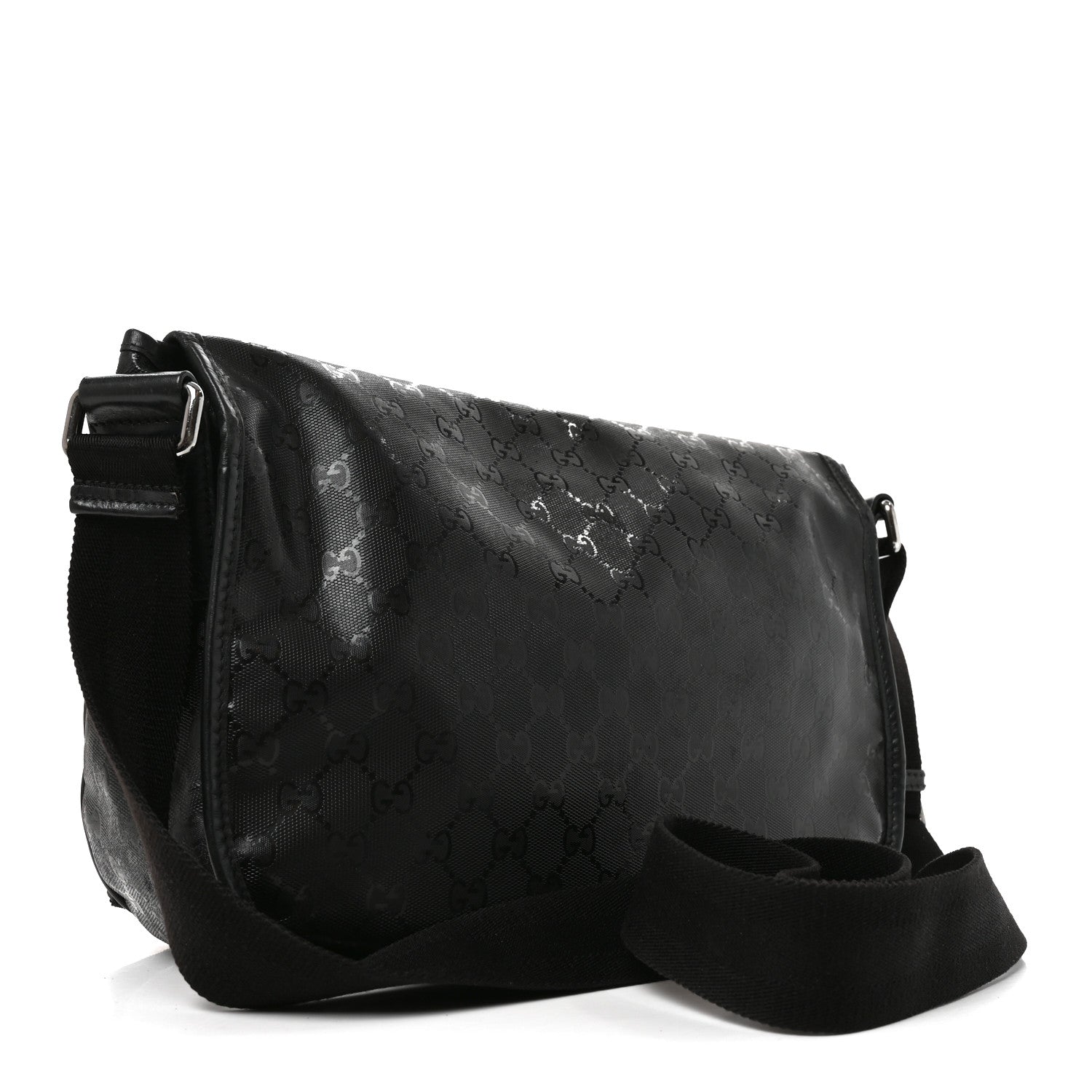 Gucci Imprime Monogram Medium Double Buckle Flap Messenger Bag Black 3 of 10