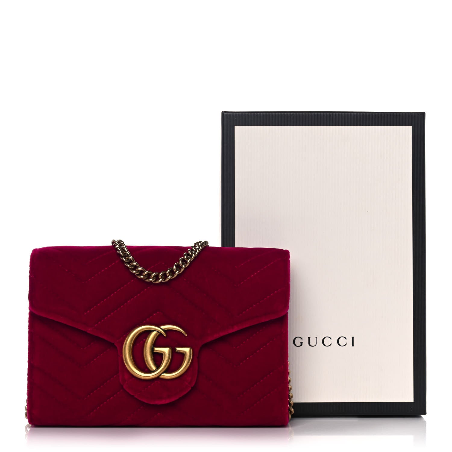 Gucci Velvet Matelasse GG Marmont Chain Wallet Fuchsia Violet Cyclamen 12 of 12