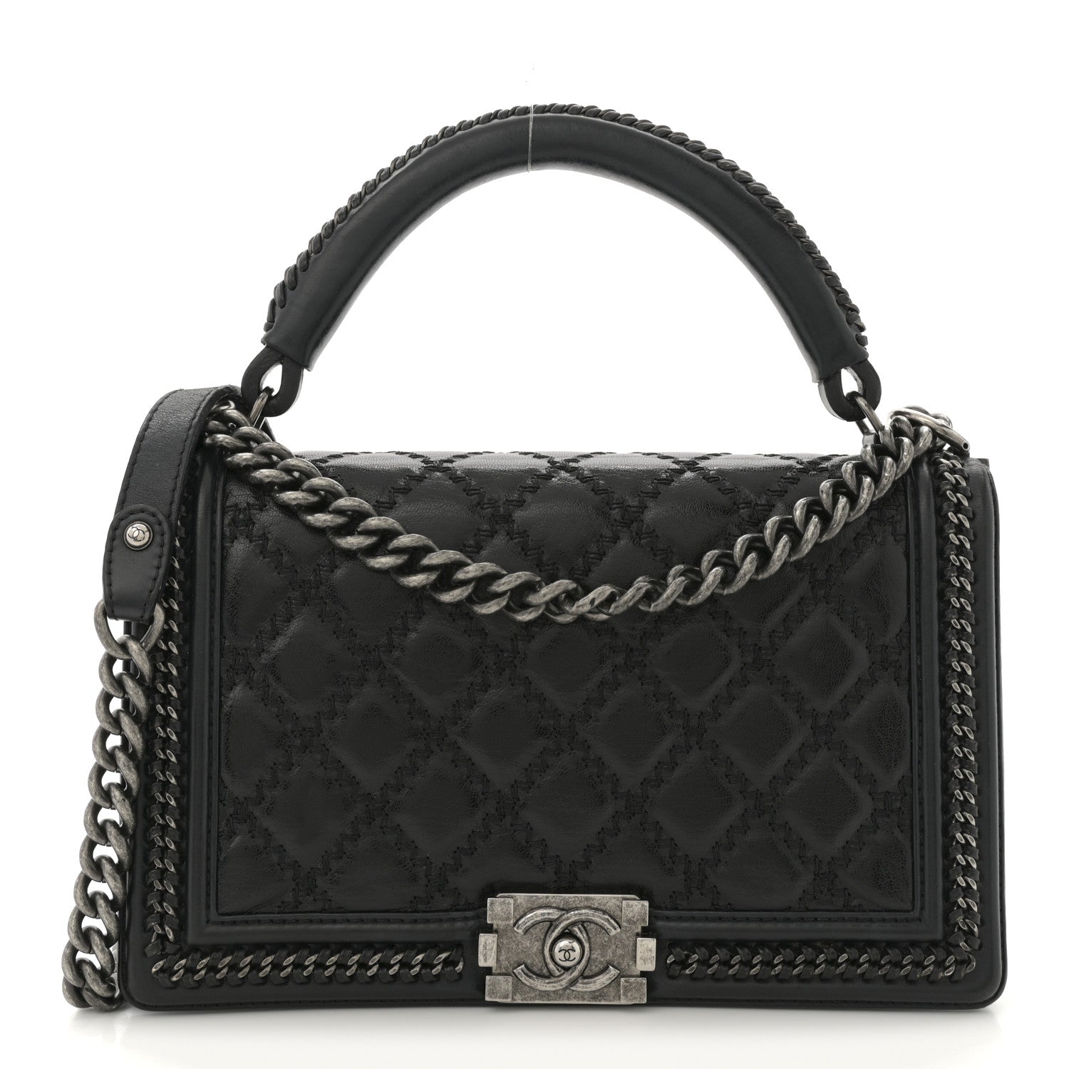 Chanel Calfskin Quilted Medium Top Handle Boy Flap Black 1 of 10